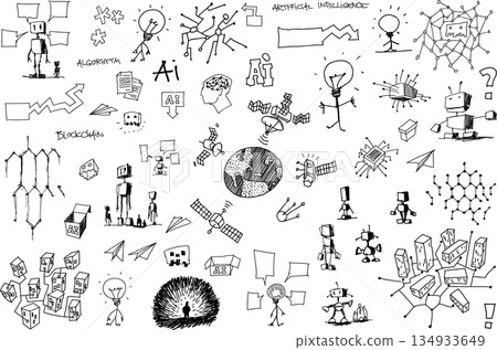 hand drawn architectural sketches of artificial intelligence topics and robots and future and science topics and machine learning and circuits and networks hand drawn architectural sketches of artificial intelligence topics and robots and future and science topics and machine learning and circuits and networks 134933649