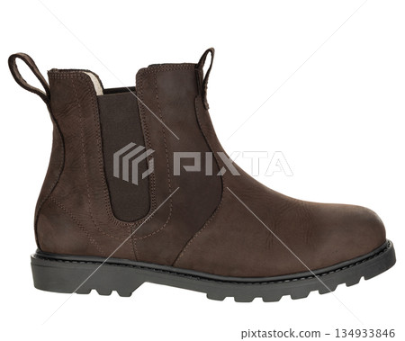 Brown Nubuck Chelsea Ankle Boot Isolated Brown Nubuck Chelsea Ankle Boot Isolated 134933846