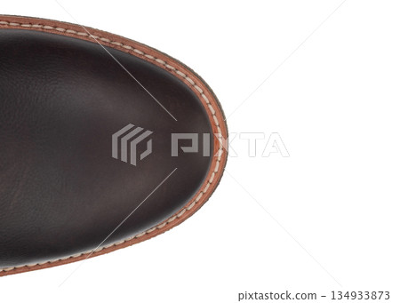 Close Up of Brown Leather Boot Toe with Stitching Close Up of Brown Leather Boot Toe with Stitching 134933873
