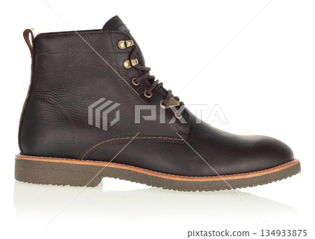 Mens Dark Brown Leather Lace-Up Boot Side View Mens Dark Brown Leather Lace-Up Boot Side View 134933875
