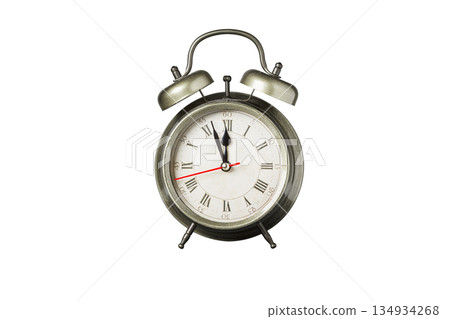 retro clock, pointer clock, green color alarm clock on isolated white background 134934268