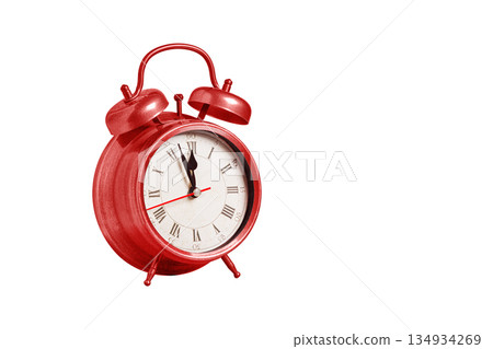 retro clock, pointer clock, red color alarm clock on isolated white background 134934269