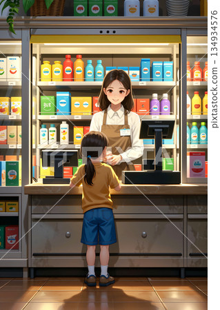 女孩在超市購物 134934576