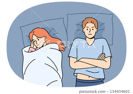 Quarreling couple lies in bed after unsuccessful sexual intercourse due to impotence Quarreling couple lies in bed after unsuccessful sexual intercourse due to impotence 134934601