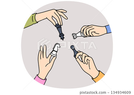 Chess in hands of people from opposing teams, as concept of strategic confrontation between rivals Chess in hands of people from opposing teams, as concept of strategic confrontation between rivals 134934609