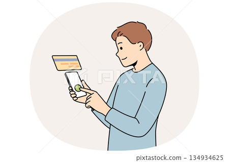 Man uses pay later function on phone while shopping online in application or ordering services Man uses pay later function on phone while shopping online in application or ordering services 134934625