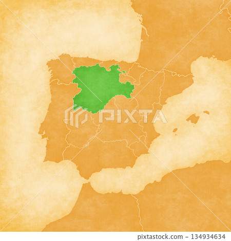 Ocher map of Iberian Peninsula - Castile and Leon 134934634