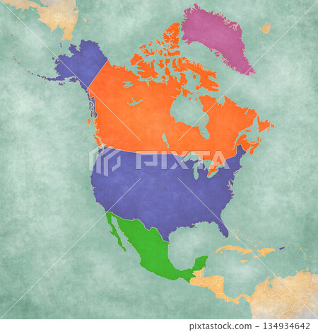 Map of North America - USA, Canada, Mexico and Greenland 134934642