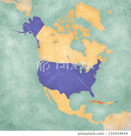 Map of North America - USA and Cuba 134934644