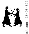 Two people sparring (silhouette, black) 134934822