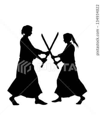 兩人對練(剪影,黑色) 兩人對練(剪影,黑色) 134934822