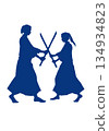 Two people sparring (silhouette, indigo blue) 134934823