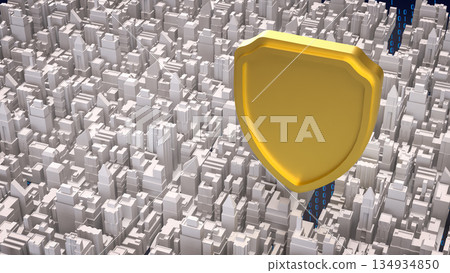 Cybersecurity Shield Protecting Digital City Infrastructure 3d render. Cybersecurity Shield Protecting Digital City Infrastructure 3d render. 134934850