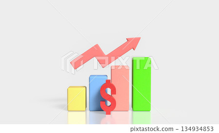 Business Revenue Growth Concept with Dollar Symbol Bar Chart and Rising Arrow 3d render. 134934853