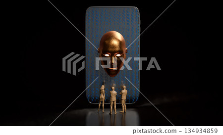 Human Interaction with Artificial Intelligence on Smartphone Screen 3d render. Human Interaction with Artificial Intelligence on Smartphone Screen 3d render. 134934859