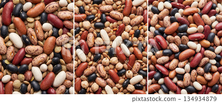 Different types of dry beans, chickpeas, and lentils. Healthy eating day 134934879