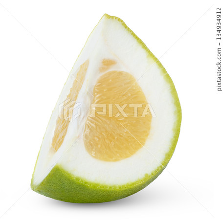 Juicy slice of sweetie green grapefruit fruit isolated. Juicy slice of sweetie green grapefruit fruit isolated. 134934912