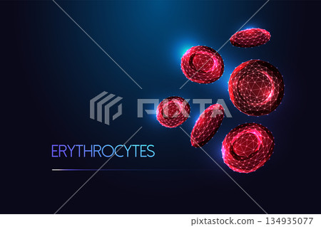 Erythrocytes, red blood cells RBC on dark tech background. Hematology, medical diagnostics. Vector Erythrocytes, red blood cells RBC on dark tech background. Hematology, medical diagnostics. Vector 134935077