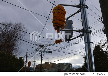 Traffic lights covered with covers immediately after installation Traffic lights covered with covers immediately after installation 134935277