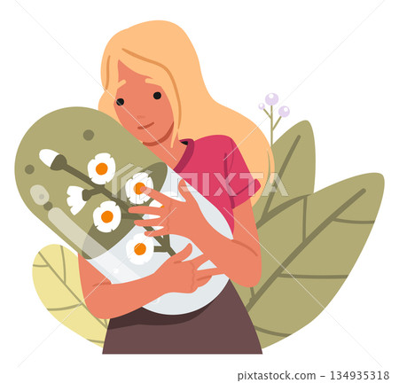 Young happy woman holding giant homeopathic pill of healthcare supplements cartoon portrait Young happy woman holding giant homeopathic pill of healthcare supplements cartoon portrait 134935318