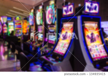 Blurred image of the casino at Harry Reid International Airport in Las Vegas 134935415