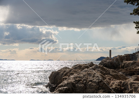 Gamagori Classic Hotel and Mikawa Bay as seen from Takeshima 134935706
