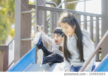 在公園裡玩的家庭 134935955