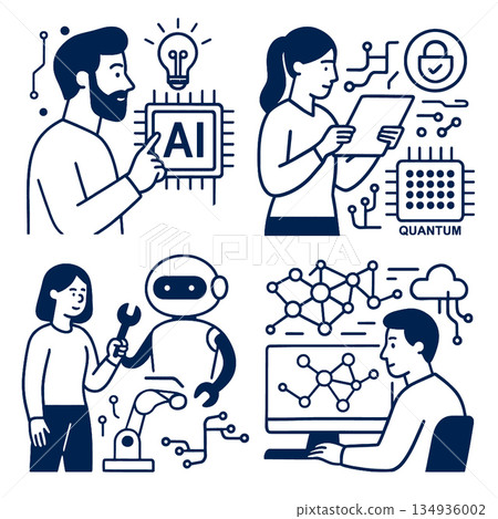 Artificial intelligence, quantum computing, robotics, and data science technology concept 134936002