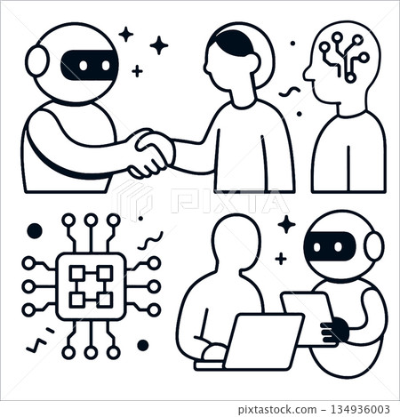 Robot handshake human, artificial intelligence, technology, teamwork, digital collaboration Robot handshake human, artificial intelligence, technology, teamwork, digital collaboration 134936003