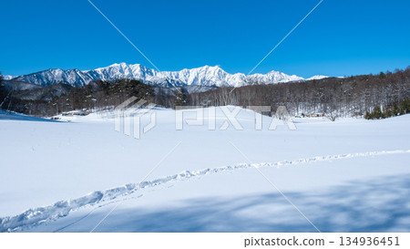 Nakayama Plateau Snow Trekking (View of the Northern Alps) 134936451