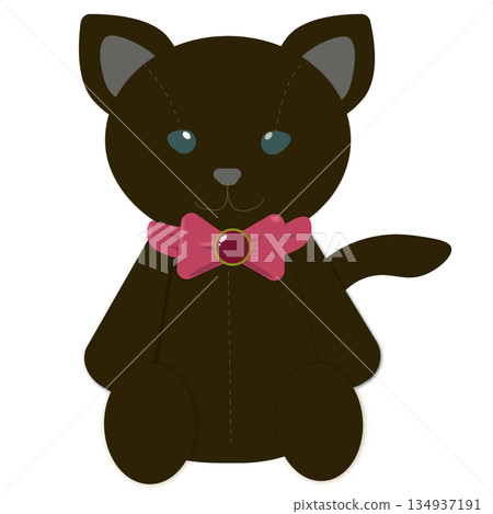 一隻坐著的貓的毛絨玩具插圖 134937191