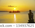 Sunset over Lake Shinji seen from Matsue City 134937625