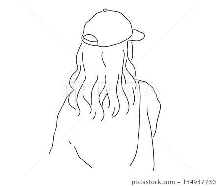 Line drawing of a woman wearing a cap 134937730