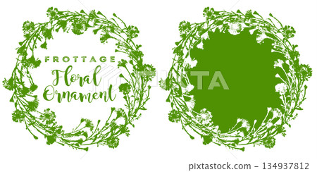 A frame of flowers and leaves cut out using frottage A frame of flowers and leaves cut out using frottage 134937812