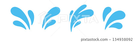 Set of three blue splash sprays. Cartoon liquid blot shapes for decoration, abstract backgrounds and creative design 134938092