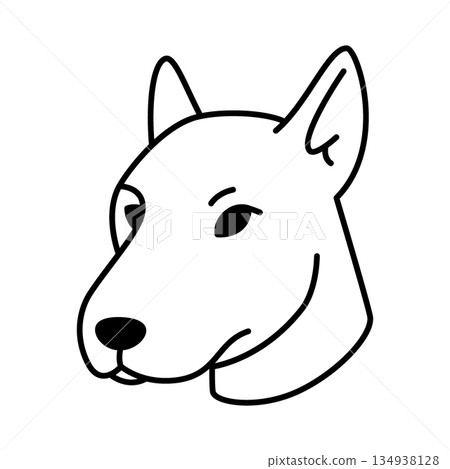 Strong bull terrier dog with pointed ears. Bold minimalist cartoon outline in black and white for modern animal design themes Strong bull terrier dog with pointed ears. Bold minimalist cartoon outline in black and white for modern animal design themes 134938128