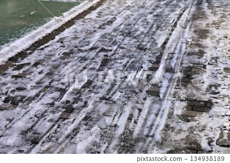 Frozen road surface Frozen road surface 134938189