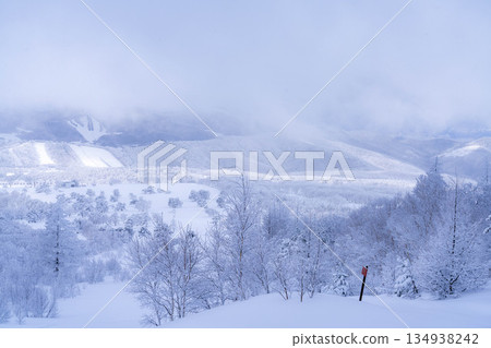 [Winter material] Silvery frost landscape [Nagano Prefecture] 134938242