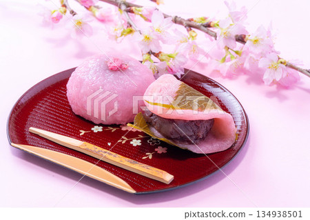 [Spring ingredients] Sakuramochi, Kansai-style Sakuramochi, Kanto-style Sakuramochi [Food ingredients] 134938501