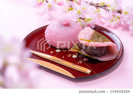 [Spring ingredients] Sakuramochi, Kansai-style Sakuramochi, Kanto-style Sakuramochi [Food ingredients] 134938504