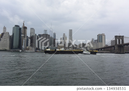 New York, Brooklyn, East River boat and Manhattan New York, Brooklyn, East River boat and Manhattan 134938531
