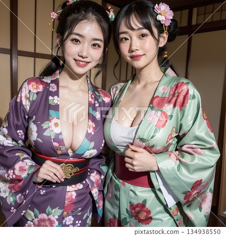 身穿和服擺姿勢。 134938550