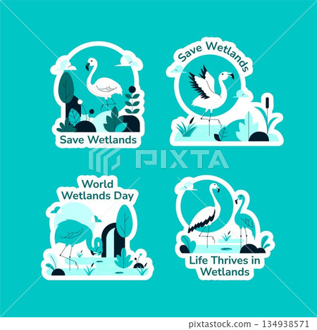 World Wetlands Day Label Design with Flat Cartoon Hand Drawn Background Illustration 134938571