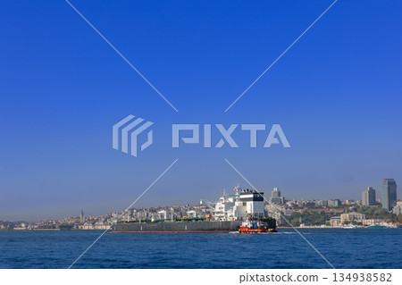 Bosphorus Strait, cargo ship and pilot boat Bosphorus Strait, cargo ship and pilot boat 134938582