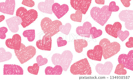 Background material with cute crayon-style hearts scattered throughout / pink Background material with cute crayon-style hearts scattered throughout / pink 134938587