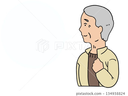 Profile of an old man and a white speech bubble without a frame (brown) 134938824