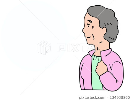 一位白髮蒼蒼的老奶奶的側臉和對話框 134938860