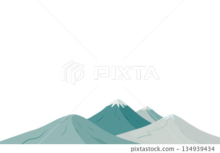 一幅可愛又溫馨的雪山插畫，帶有北歐風情。 134939434