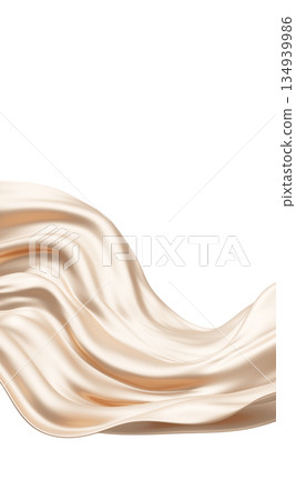 Luxury cream or beige silk fabric flowing for product placement on white background with copy space 3D render 134939986
