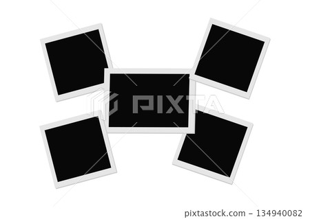 Realistic three black polaroid photo frames for paper design. Old blank photo frame. 134940082